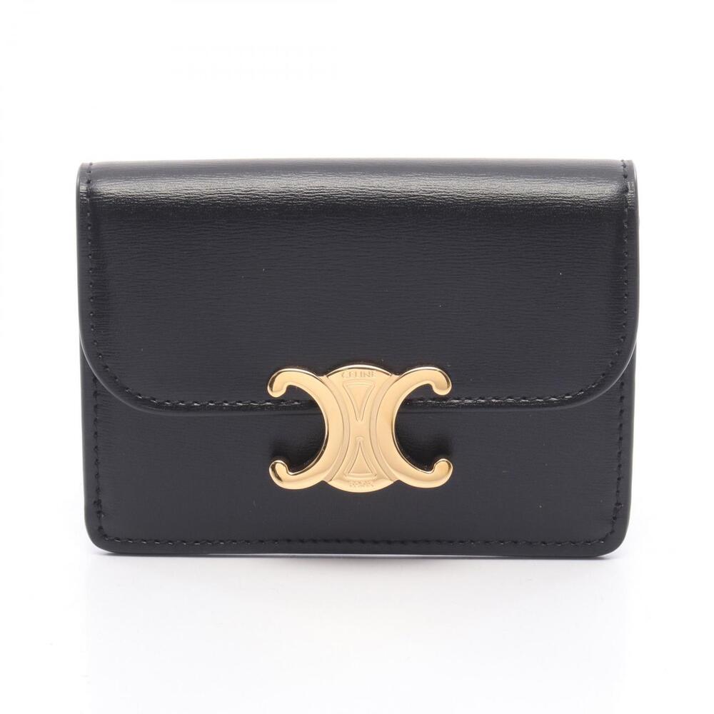 Celine Triomphe Card Case Wallet Leather Black